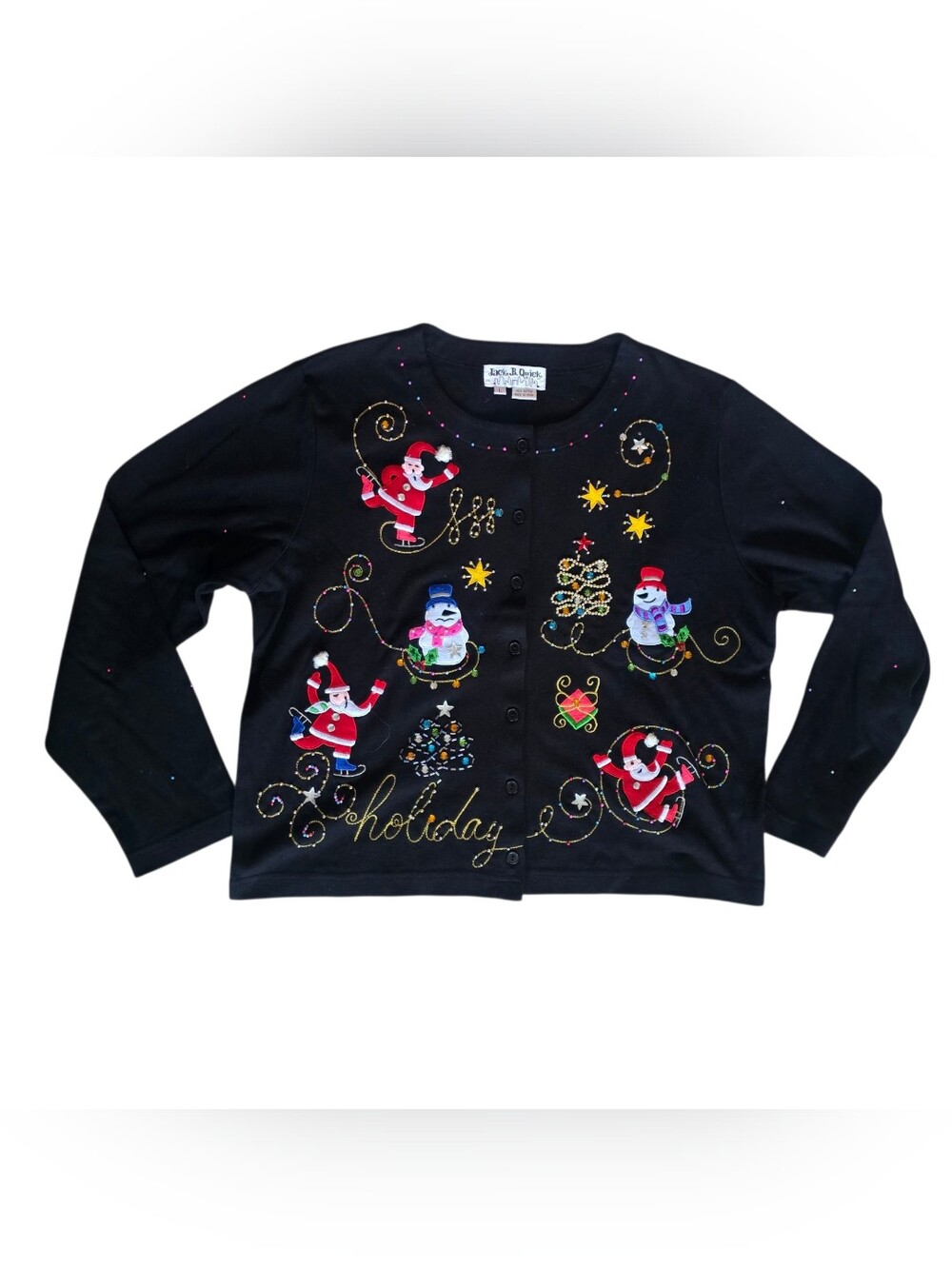 Jack B. Quick Christmas Holiday Beaded Embroidered Snowman Cardigan Large